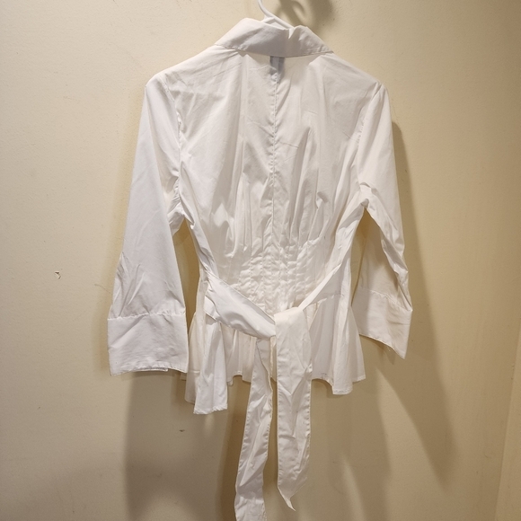 GRACE ELEMENTS White cotton Blended quarter Sleeves button down shirt 4 NWT - Picture 4 of 9